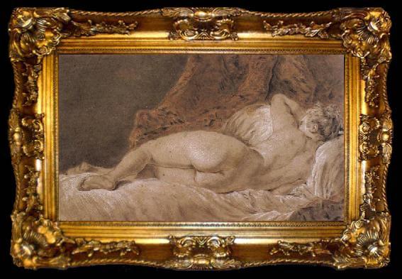 framed  Francois Boucher Reclining female Nude seen from behind, ta009-2